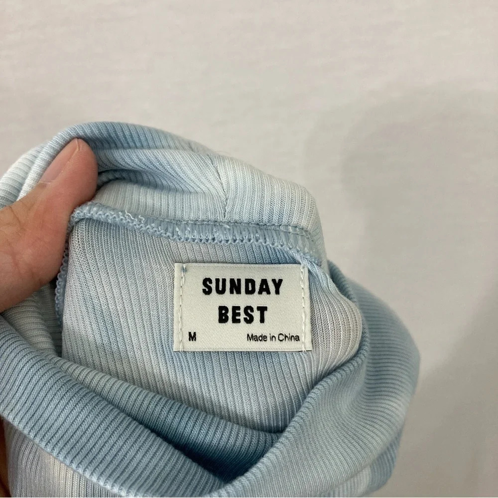 Sunday Best‎ Aritzia Blue Tie Dye Cowl Neck Long Sleeve Crop Top Medium - Picture 3 of 10